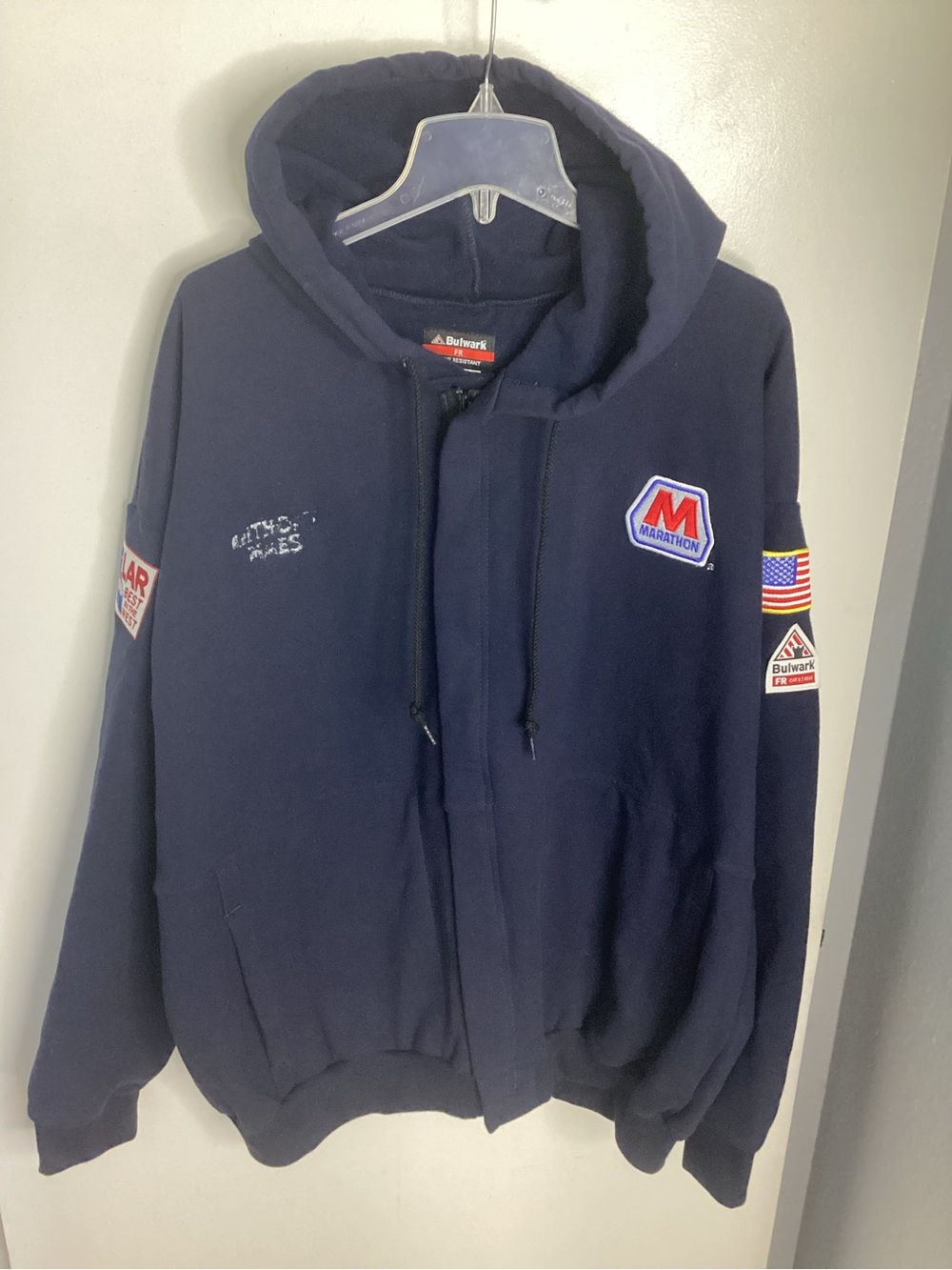 Bulwark Navy Marathon Logo Fire Department Flame Resistant Zip Hoodie XL